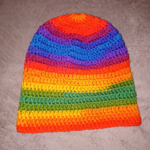 NEW Unisex Rainbow Hand Crocheted Beanie Hat - Picture 6 of 7